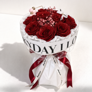 レッドローズ! ラメ入り花束 15本 グリッター赤ローズブーケ