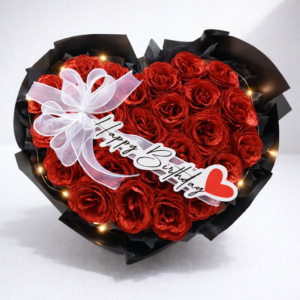 レッドローズ! ラメ入り花束 15本 グリッターライト 赤ローズブーケ