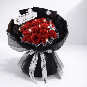 レッドローズ! ラメ入り花束 ライト付き 15本 グリッターライト 赤ローズブーケ