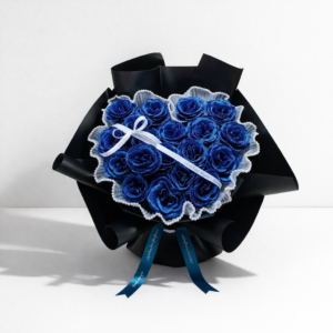 ハート形 ブルーローズ! ラメ入り花束 15本 グリッター青ローズブーケ