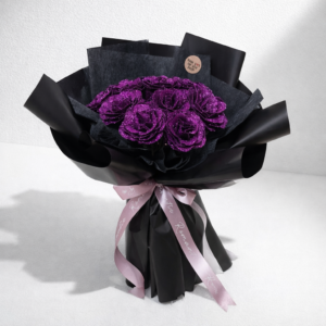 紫ローズ! ラメ入り花束 15本 グリッター紫ローズブーケ